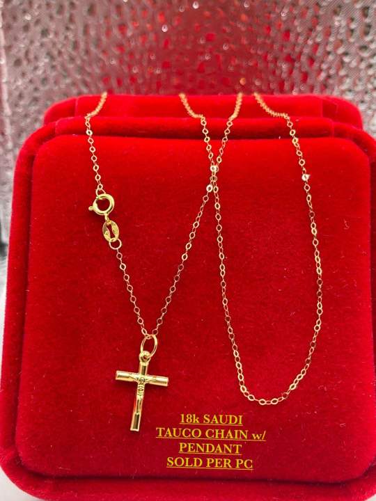 18k SAUDI GOLD LIGHTWEIGHT TAUCO CHAIN W/ CROSS PENDANT Gold
