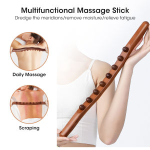Agdoad Beads Beech Wood Guasha Therapy Body Massager Stick Dredging Meridians Acupressure Trigger Point SPA Massage Roller Slimming Tool