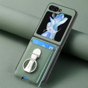 Luxury Ring Stand Leather Phone Case for Samsung Galaxy Z Flip 7 Flip6 Flip5 Flip3 Flip7 FE Wallet Card Slot Shockproof Cover