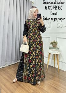 Gamis terbaru jumbo ld 120cm multicolour motif batik cap terbaru 2024 resleting depan rayon tebal gamis batik premium