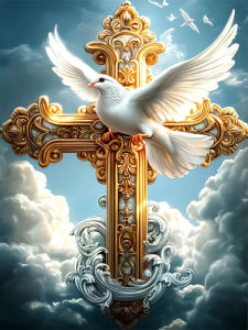 Huacan Full Square Round Diamond Painting Golden Cross White Dove Diamond Embroidery Animal Landscape Complete Kit Home Decor