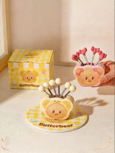 MODERN SWEETHOME | Stainless Steel Fruit Fork Dessert Forks with Ceramic Storage Jar