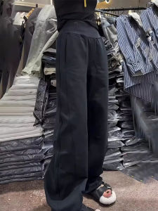 High Waist Fleece Lined Wide Leg Pants Womens Casual Straight Cut Trousers Knife Edge Autumn Winter plus Size Slimming Pants