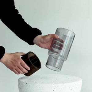 【1-3 Days Delivery】Artistic Wood Glass Vase Cylindrical Flower Vase With Wooden Base Classic Boho Rustic Style Decor For Living Room Or Dining Table