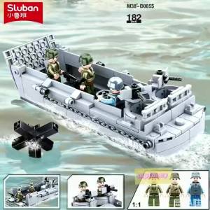 Sluban | Sluban Landing Vessel Building Blocks Kit Military Transport Boat Model with Soldier Figures 182 Pieces DIY Brick Toy for Kids