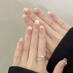 Nhựa Giả Móng Tay Ngắn Thủ Công Mắt Mèo Nhỏ 3D Nhựa Giả Móng Tay Pháp Màu Trắng Nhẹ Cao Cấp Móng Tay Mềm Nhựa Dán Móng Tay