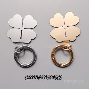 Upgraded Alloy Metal Pad Mobile Phone Lanyard Four Leaf Clover Thin Clip Card Holder round Hook Link Bracelet Circle Hook Buckle