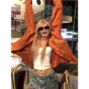 Áo Sơ Mi Kẻ Caro Nữ Dáng Rộng Dài Tay Chống Nắng Phong Cách Retro Mỹ Mùa Xuân Hè Thường Ngày Thoải Mái Thoáng Khí