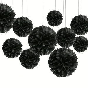 18Pcs Black Tissue Pom Pom Flower Fluffy Paper Flower Ball for Wall Party Hanging Decoration Halloween Wedding Party Celebration Decoration Outdoor Decoration Flower Craft Party Birthday Party