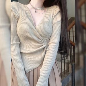 HUOLISI | V-Neck Drawstring Short Knit Top