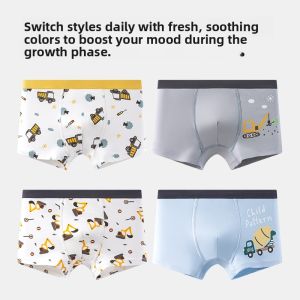 Miiow | Pure Cotton Childrens Underwear Boys A-Class Antibacterial Flat Angle Shorts Comfortable Breathable Skin-Friendly Briefs