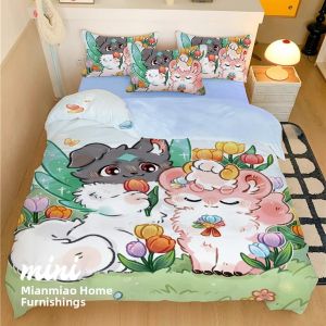 Cute Cartoon Bedding Set New Arrival Student Dormitory Single Bed Sheet Three Piece Set Digital Printing Polyester Fabric