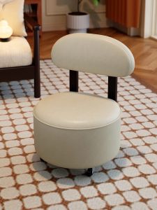 Rolling Wooden Stool with Backrest Multi-Functional Home Furniture Childrens Chair Small Board Stool Slipper Removal Stool