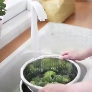 Washing Rice Sieve Stainless Steel Strainer Skimmer Bowl Drain Basin Bakul Penapis Wash Vegetable Fruit Colander Basket