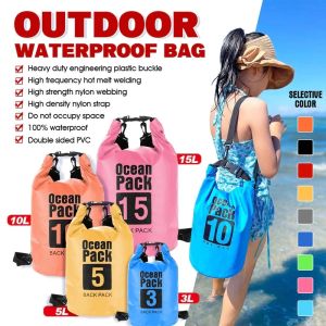 Outdoor Waterproof Bag Ocean Pack Waterproof Dry Bag Roll Top Bucket Bag for Kayaking Beach (15/20L)