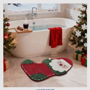 VIKAMA Christmas Tree Shaped Irregular Bath Mat Non Slip Durable Floor Mat For Bathroom Bedroom Christmas Party Decor