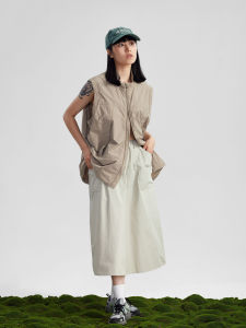 NaturalFlow Outdoor Casual Half Skirt with Drawstring And Multiple Pockets Workwear Style High Waist A-Line Long Skirt