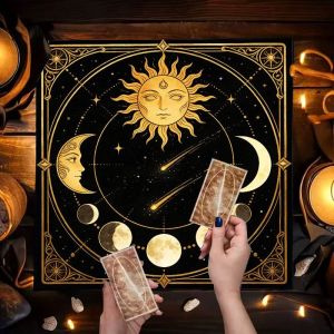 VIKAMA Sun Moon Phase Altar Vải Tarot Card Khăn Trải Bàn Thiền Tâm Linh Trang Trí Máy Tính Để Bàn Chống Thấm Nước Có Thể Giặt Bằng Máy Wika Lễ Nghi Thảm