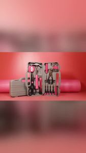 Hi-Spec | Hi-Spec 62pc Pink Home Tool Set with Multi-Layer DIY Toolbox - Professional Household Home Repair Kit & Women DIY Hand Tool Kit