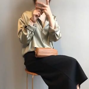 ZOOPF Plus Size Women Satin Blouse Long Sleeve Loose Retro Shirt Fashion Temperament Simple Plain Tops