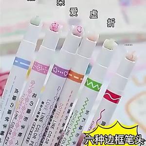 6/12/18/24Pcs Flower Line Shape Highlighter Pen Roller Tip Curve Liner Marker Kawaii Stationery for School Office Supplies Gifts