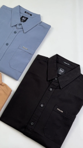 POLICE Kemeja Polos Cotton Logo Plat Besi Regular Fit Pria