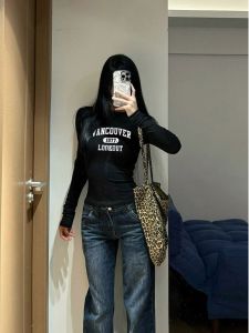 Áo Thun Dài Tay Nữ Xuân Thu Thiết Kế Áo Sơ Mi Cơ Bản Cạp Cao Ngắn Thon Gọn Cỡ Lớn Phong Cách Công Sở Dài Tay Dài