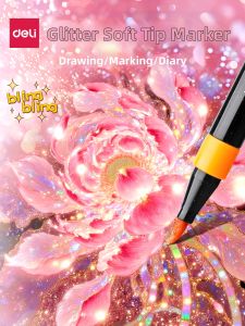 deli | Glitter Fine Powder Multicolor Portable Drawing Markers Soft Tip Set
