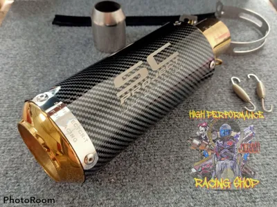 SC PROJECT CARBON LASER MUFFLER | PIPE Carbon Sc project muffler EXHAUST with FREE SILENCER | Gold Carbon 51mm OPEN SPEC BIG ELBOW EXHAUST