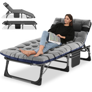 ABORON เตียงพับเตียงนอนพักผ่อนปรับเอนนอนไม่จำเป็นต้องประกอบแบบพกพามาพร้อมกับที่นอนและกระเป๋าด้านข้าง