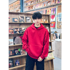 เสื้อสเวตเตอร์ฮู้ดสีแดงเข้มน้ำหนักหนัก 600 กรัม ทรงหลวม สำหรับผู้ชาย เสื้อแจ็คเก็ตทรงหลวมสำหรับฤดูใบไม้ผลิและฤดูใบไม้ร่วง แบรนด์เสื้อผ้าแฟชั่นสตรีท