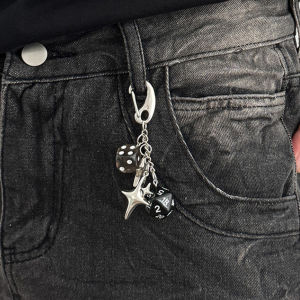 Ingemark 6 Styles Goth Black Dice Billiards Pendant Keychain Men Hip Hop Acrylic Table Ball Keyring Bag Jeans Chain Jewelry Gift