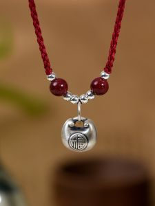 2025 New Pure Silver Red Rope Woven Pendant Necklace for Men And Women Children Baby Traditional Chinese Style Lock Pendant