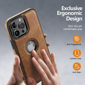 CrashStar With Logo Hole Soft Leather Shockproof Simple Phone Case For iPhone 16 15 14 Pro Max Plus 13 12 11 Pro Max X XS Max XR Luxury Business Style Phone Casing Non-slip Anti-fingerprint Phone Cover Shell Hot Sale