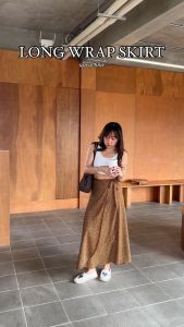 Upeachme - Long wrap skirt (เอว23-34”) กระโปรงป้ายยาวผูกเชือกที่เอว สีพื้น/สกรีนลายดอกไม้