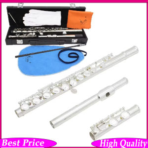 SLADE 16 Holes Silver Plated Flute - Closed Hole C Flute with E-Split Key for Beginners & Students Complete Kit Hard Case
