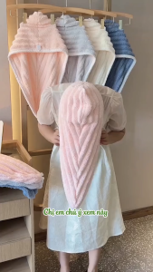 Khăn Quấn Ủ Tóc Siêu Thấm Hút Nút Cài Hình Gấu Khăn Trùm Đầu Lau Khô Siêu Tốc - Mũ Quấn Tóc Siêu Thấm Hút Nhanh Khô