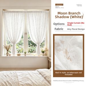French Style No-Drilling Shadowy Moon Tree Sheer Curtains