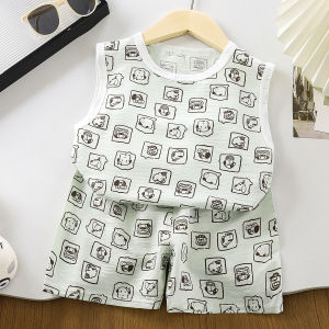 JIFANPAUL | Cartoon Print Cloud Cotton Sleeveless Set For Baby Boys And Girls Summer Wear