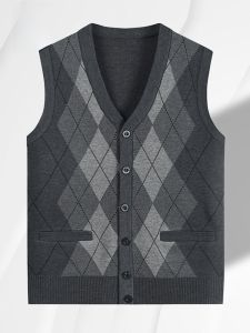 ROMON | Lomond Mens Knitted Vest Thickened V-neck Autumn Winter New Style Middle-aged And Elderly Dad Clothes Fashion Urban Business Casual