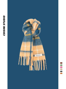 Thickened Woolen Scarf Womens Autumn Winter Plaid Atmosphere Feeling Trendy Neck Warmer Korean Style Long Rectangle Scarf