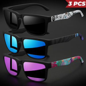 3PCS Classic Square Colorful Sports Sunglasses - Patterned Temples Comfort Fit for Cycling Fishing Beach & Casual