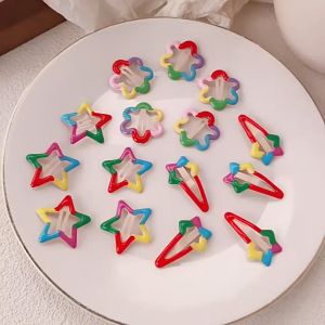 1pc Versatile Colorful Hair Clip Princess Flower Five Pointed Star Rainbow Sweet Children Hairpin