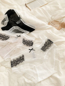 ระบายอากาศได้ดี Pure Color Low เอว สามเหลี่ยม กางเกงชั้นในหญิง มีปมผีเสื้อและ ลูกไม้ Trim เซ็กซี่ ชุดชั้นในไนลอนแสนสบายสําหรับเด็กผู้หญิง