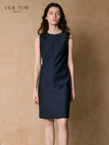 Elegant Woolen Dress Womens Fashion Spring New High-End Refine Atmosphere Blue Color Commute Style Zipper Waist Shape Single Piece