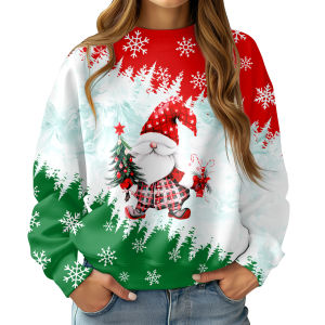 【Midnight store】 Source Womens 3D Digital Printed Womens Sweatshirt Christmas Snowman Crew Neck Casual Sweatshirt