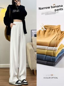 LANGPIN | Spring Autumn Thin Wide Leg Pants Womens Casual Knitted Slimming Loose High Waist Straight Floor-Length Trousers