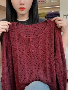 SUOXIMENG | Áo len dệt kim cổ tròn màu tím cỡ lớn cho nữ mùa thu 2025 Áo sơ mi công sở thường ngày đa năng cổ điển đơn giản