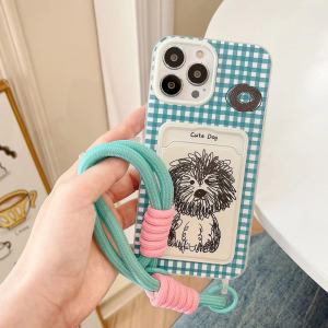Casepark Lanyard Wallet Card Holder Phone Case For iphone 15 promax iphone 15 plus 16 14 13 12 11 Pro Max 7Plus X Xr Xs Max Cartoon Cute Puppy With Lanyard 2024 New ins Style Phone Case Silicone Protective Cover