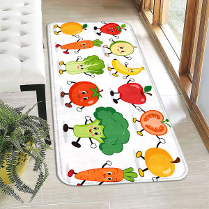 VIKAMA Cartoon Flannel Rug Soft Absorbent Long Kitchen Carpet Fruits Vegetables Entry Doormat Anti-Fatigue Bathroom Mat